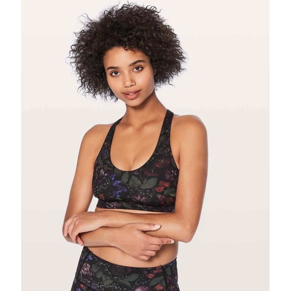 Lululemon Break Free Bra Womens 2 Frozen Flower Multi Nulux T-Back Sports Bra